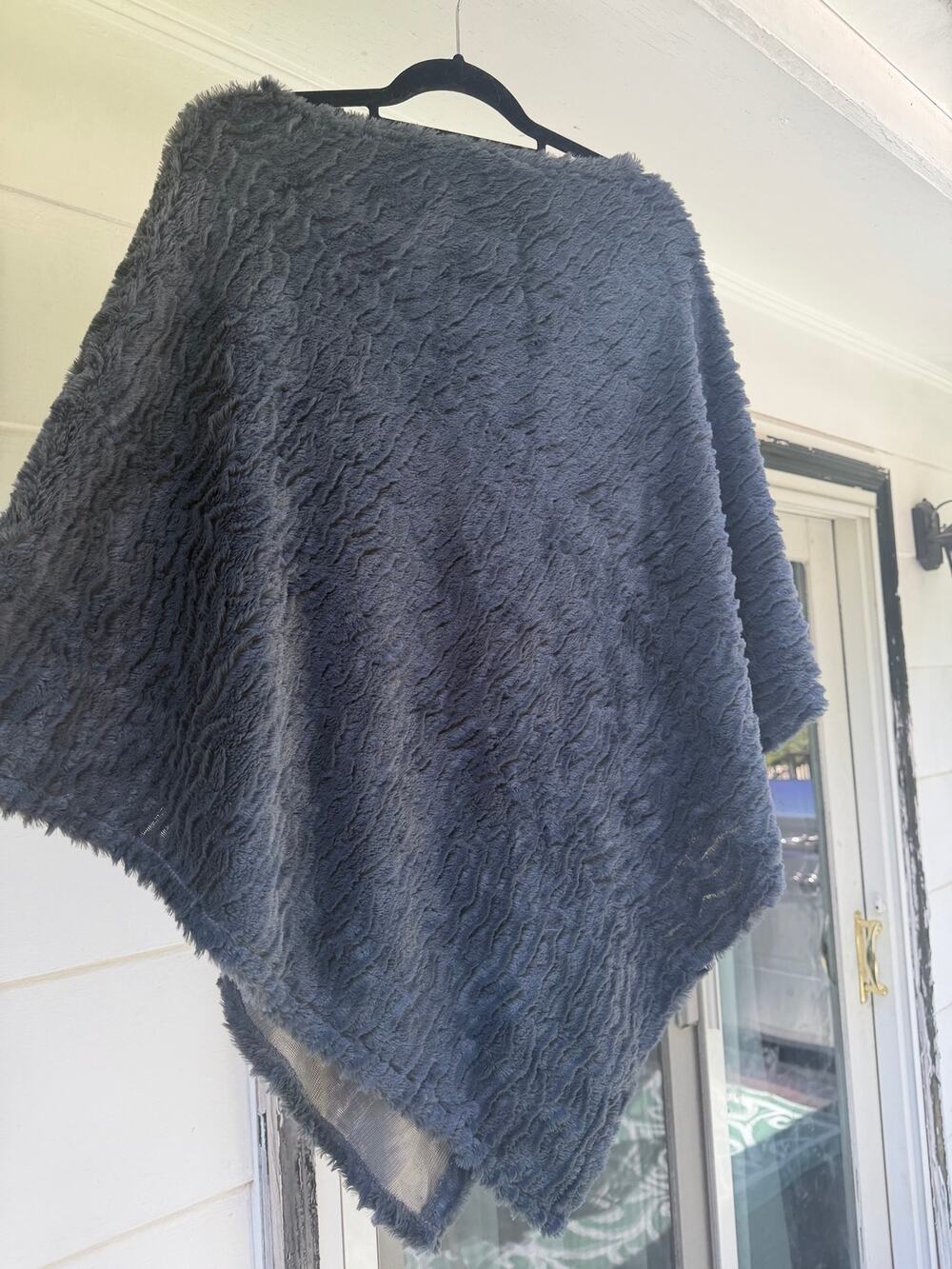 Dark Gray Faux Fur Poncho Shawl Plush Cape Wrap One Size New